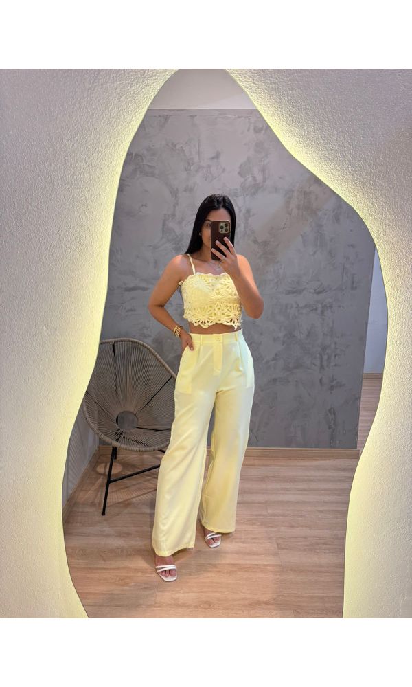 CONJUNTO MEET CROPPED AMARELO - 030254 - Loja Damas