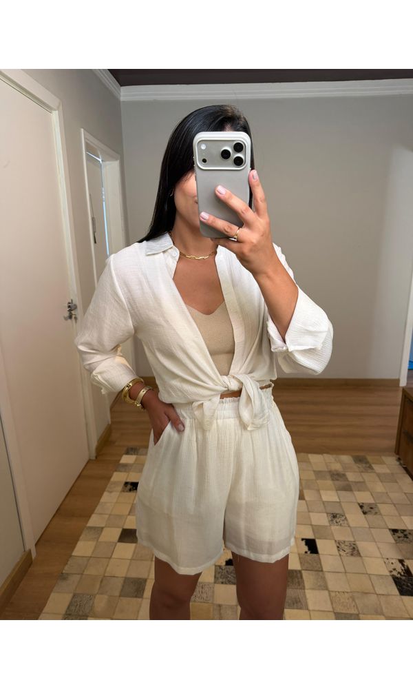 CONJUNTO SHORTS E CAMISA LOVE BRANCO - 85974 - Loja Damas
