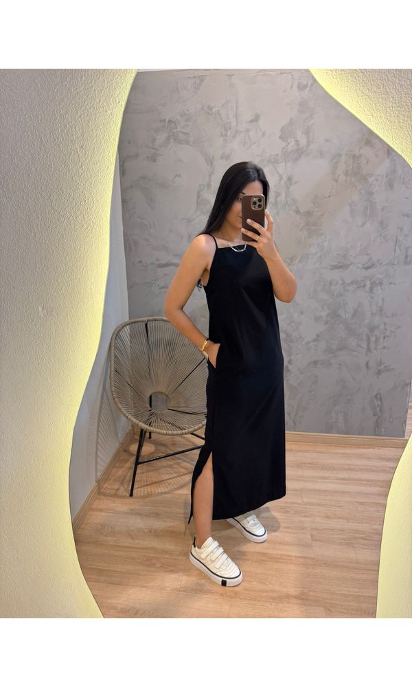 VESTIDO MILENA ALCINHA PRETO - 26329 - Loja Damas
