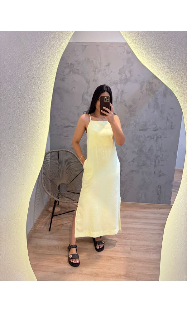 VESTIDO MILENA ALCINHA AMARELO - 32623 - Loja Damas