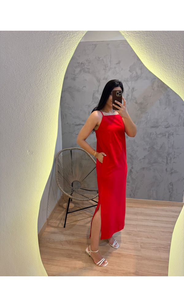 VESTIDO MILENA ALCINHA VERMELHO - 323256 - Loja Damas