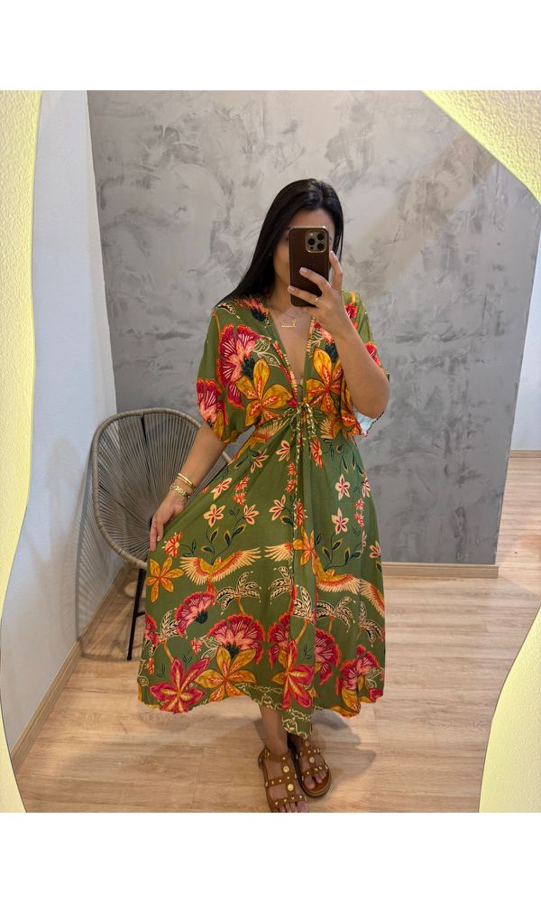 VESTIDO IZAAC ESTAMPADO VERDE FLORIDO - 03025 - Loja Damas