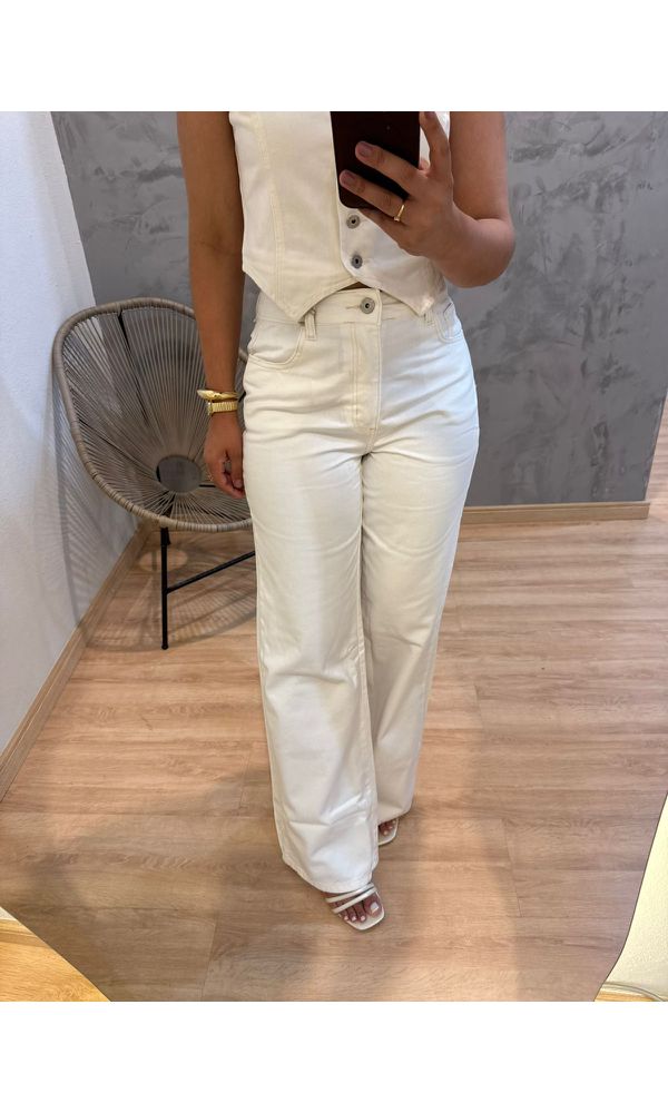 CALÇA JEANS OFF WIDE LEG - 030258 - Loja Damas