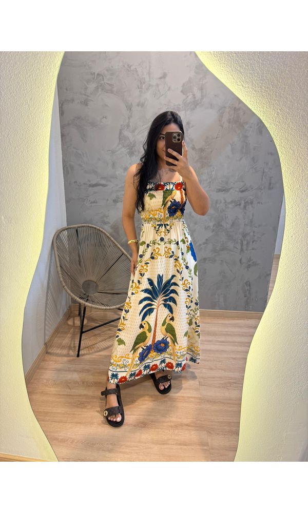 VESTIDO NIKOLY ALCINHA ESTAMPADO PALMEIRA AZUL - 2... - Loja Damas