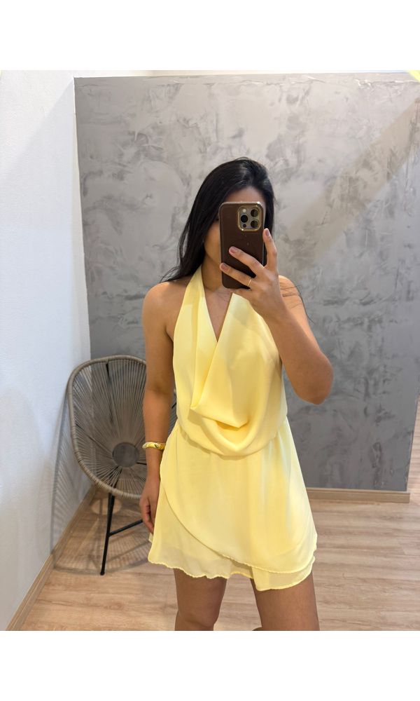 MACAQUINHO CHIFON GOLA BOBA AMARELO - 322252 - Loja Damas