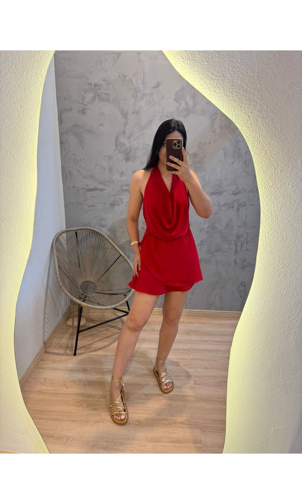 MACAQUINHO CHIFON GOLA BOBA VERMELHO - 32545 - Loja Damas