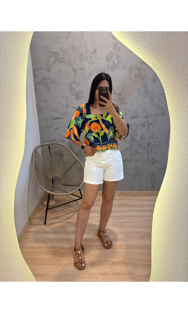 BATA CARLA ESTAMPADA FUNDO AZUL MARINHO - 22153 - Loja Damas