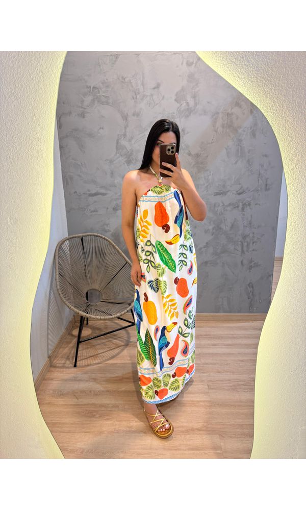 VESTIDO COSTAS ABERTAS MARIBU FUNDO CLARO - 98574 - Loja Damas