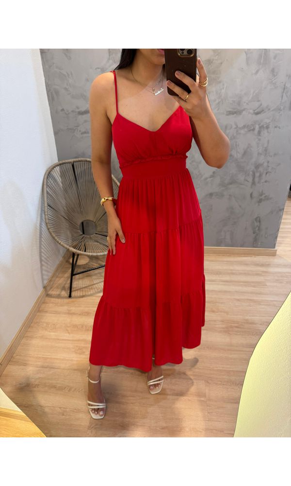 VESTIDO ALICE CHIFON VERMELHO - 54785 - Loja Damas