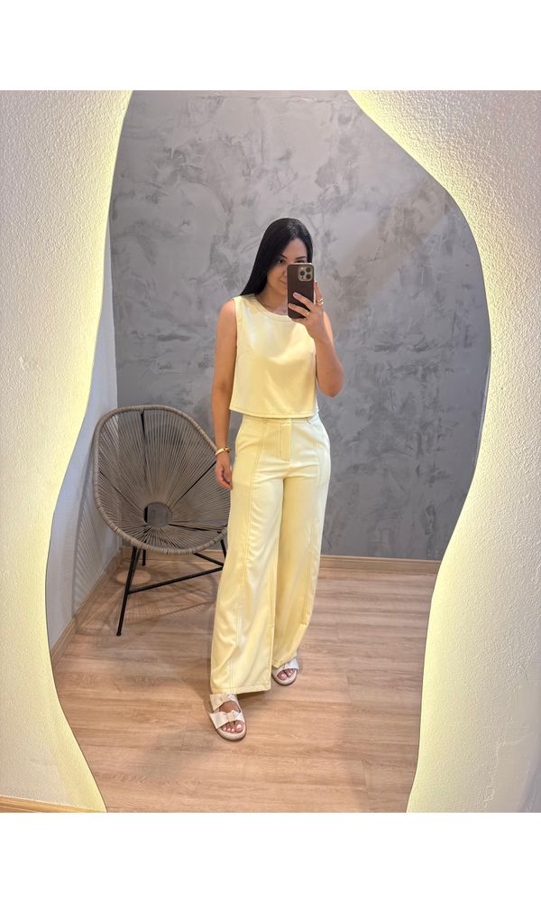 CONJUNTO CALÇA/CROPPED REGATA ROAD AMARELO - 3255... - Loja Damas