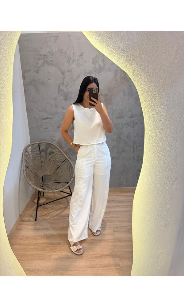 CONJUNTO CALÇA/CROPPED REGATA ROAD BRANCO - 55222 - Loja Damas