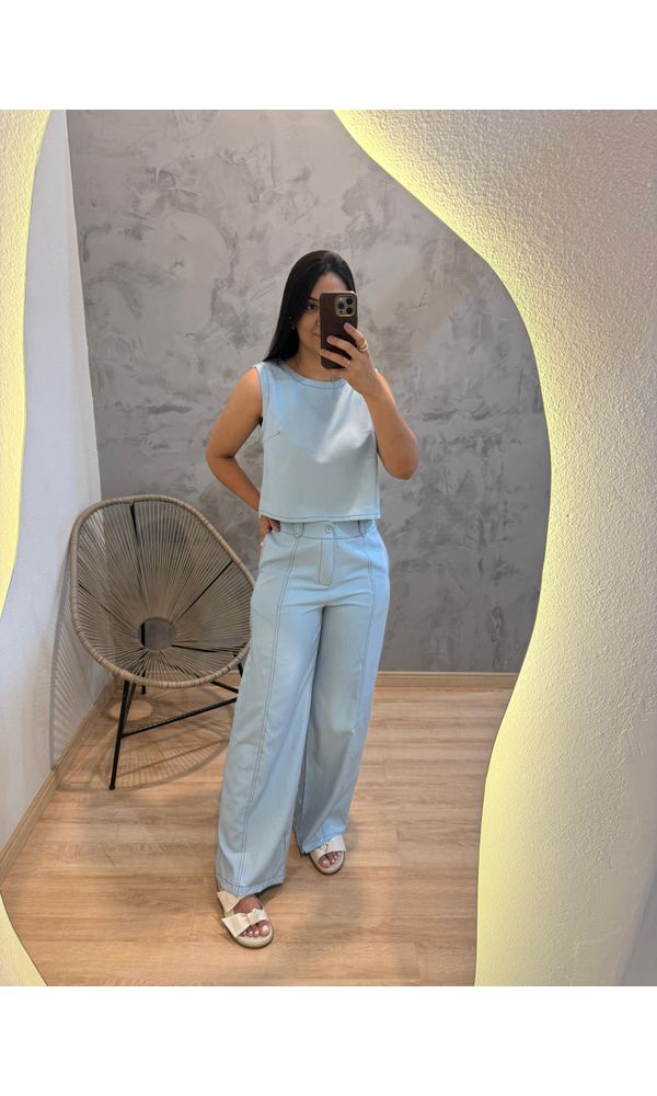CONJUNTO CALÇA/CROPPED REGATA ROAD AZUL - 55420 - Loja Damas