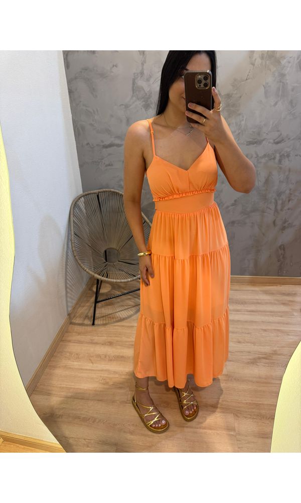 VESTIDO ALICE CHIFON LARANJA CLARO - 8547 - Loja Damas