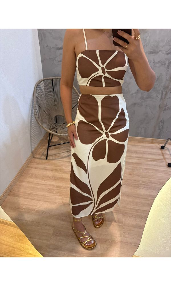 CONJUNTO SAIA/CROPPED FLOWER ROAD MARROM - 85582 - Loja Damas