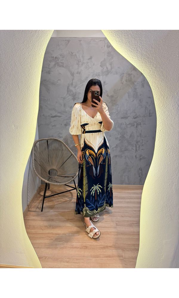 VESTIDO MARIBEL ESTAMPADO VISCOSE FUNDO CLARO - 56... - Loja Damas