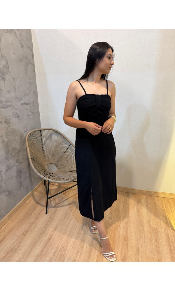 VESTIDO LAÇO MARRANTE PRETO - 526984 - Loja Damas