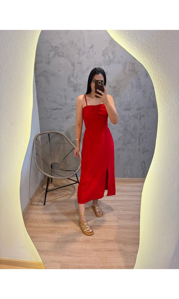 VESTIDO LAÇO MARRANTE VERMELHO - 85263 - Loja Damas