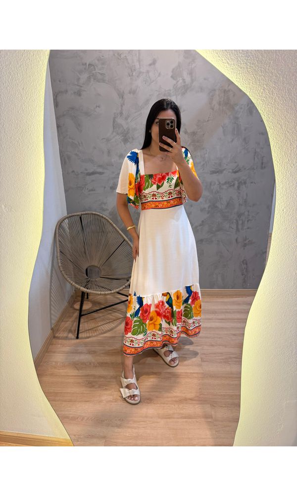 VESTIDO JARDIM ESTAMPADO FUNDO CLARO - 03265 - Loja Damas