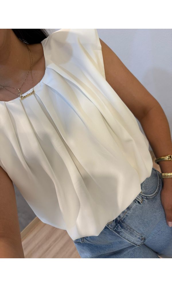 BLUSA REGATA OMBREIRA BRANCA - 20650 - Loja Damas