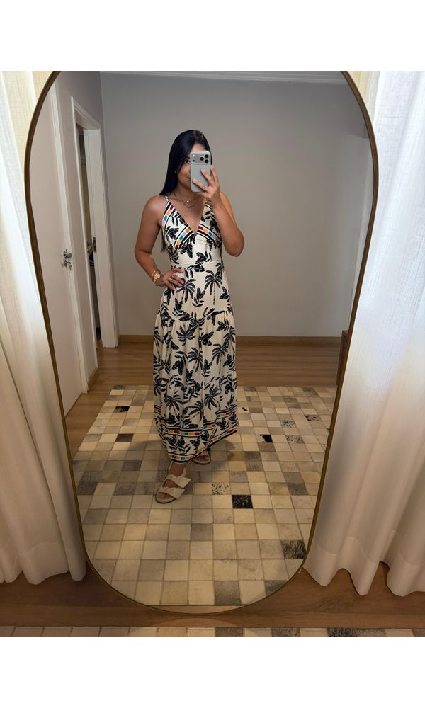 VESTIDO LADY ESTAMPADO FUNDO BRANCO - 85230 - Loja Damas