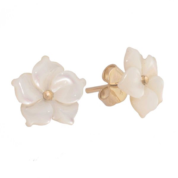 Brinco em Ouro 18K Flor de Madre Pérola 10mm Brinco em Ouro 18K Flor de Madre Pérola 10mm