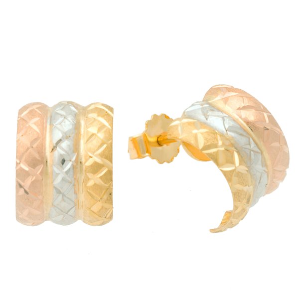 Brinco em Ouro 18K Meia Argola Tricolor de 10mm Brinco em Ouro 18K Meia Argola Tricolor de 10mm