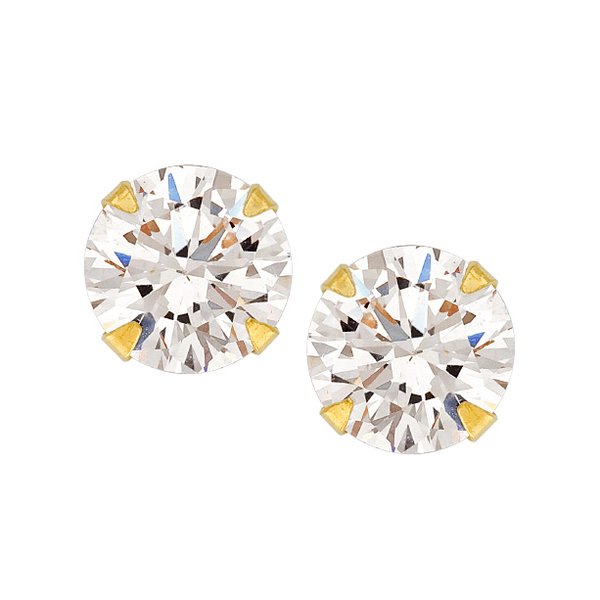 Brinco em Ouro 18K com Pedra de Zircônia de 8mm Brinco em Ouro 18K com Pedra de Zircônia de 8mm