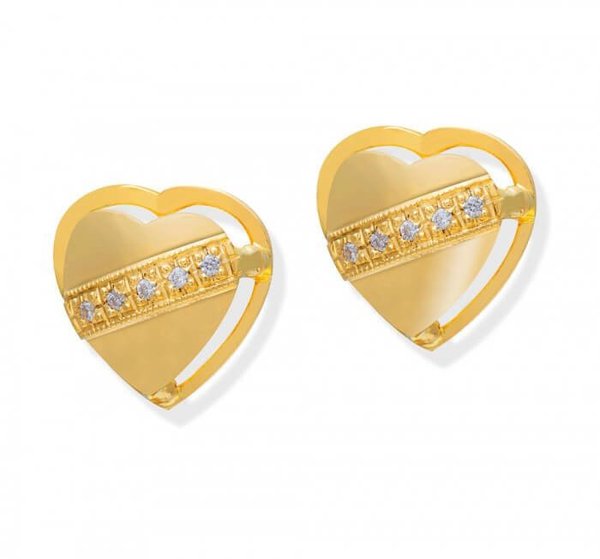 Brinco em Ouro 18K Coração com zircônias Brinco em Ouro 18K Coração com zircônias