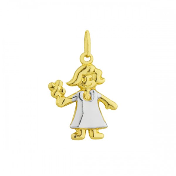 Pingente em Ouro 18K Menina com flor na mão Pingente em Ouro 18K Menina com flor na mão