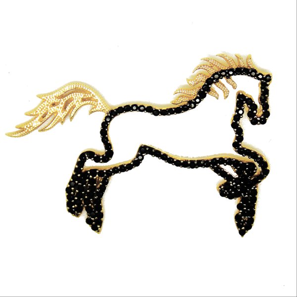 Pingente em Ouro 18K Cavalo pedras Negras Pingente em Ouro 18K Cavalo pedras Negras