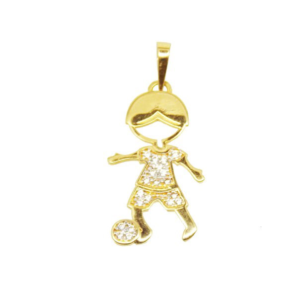 Pingente em Ouro 18K Menino com zircônias e Bola no pé Pingente em Ouro 18K Menino com zircônias e Bola no pé