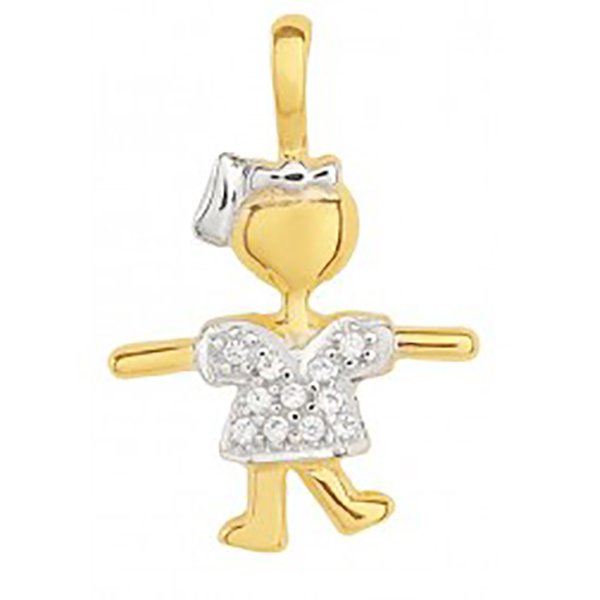 Pingente em Ouro 18K Menina com zircônias e ródio de 20mm Pingente em Ouro 18K Menina com zircônias e ródio de 20mm
