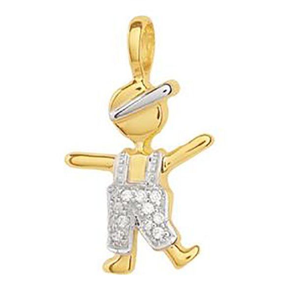 Pingente em Ouro 18K Menino com zircônias e ródio de 20mm Pingente em Ouro 18K Menino com zircônias e ródio de 20mm