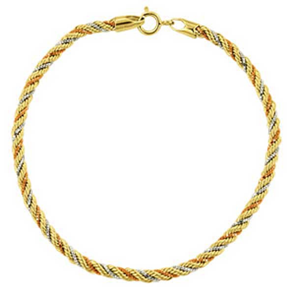 Pulseira em Ouro 18K Malha Corda 3 Ouros de 2,3mm com 19cm Pulseira em Ouro 18K Malha Corda 3 Ouros de 2,3mm com 19cm