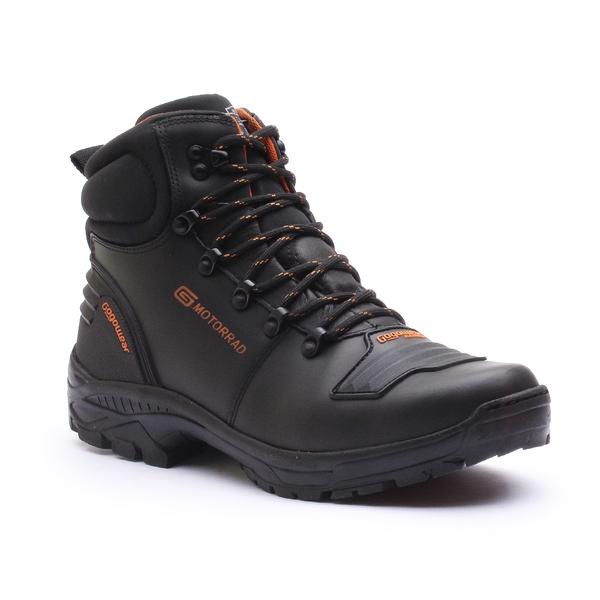 Bota Motorcycle Gogowear 100% Couro ref Shadow Preto - Preto - Laranja