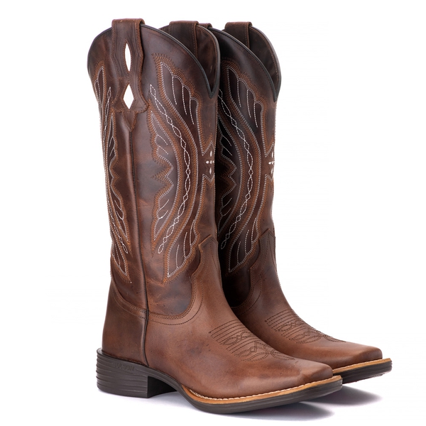 Bota Feminina Texana Tucson - Couro Euro Texas Wisky - Solado Flor