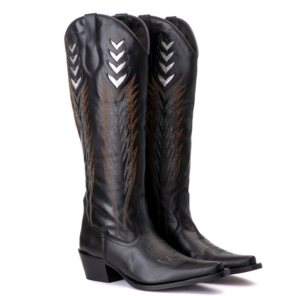 Bota Feminina Texana Tucson - Couro Preto - Solado P51 Liso Preto