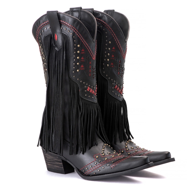 Bota Feminina Texana Tucson - Couro Preto - Solado P51 Rústico Preto