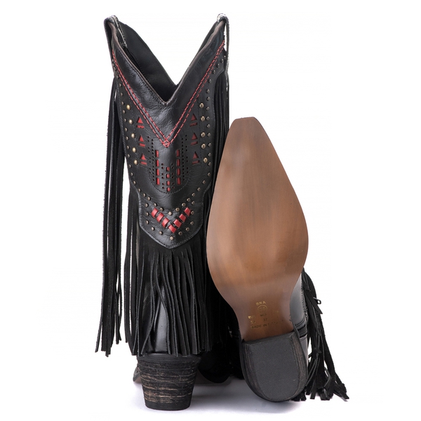 Bota Feminina Texana Tucson - Couro Preto - Solado P51 Rústico Preto