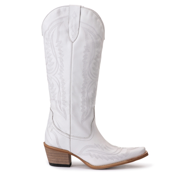 Bota Feminina Texana Tucson - Couro Branco- Solado P51 Natural