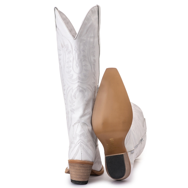 Bota Feminina Texana Tucson - Couro Branco- Solado P51 Natural