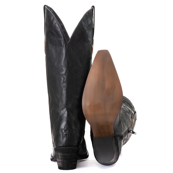Bota Feminina Texana Tucson - Couro Preto - Solado P51 Rústico Preto
