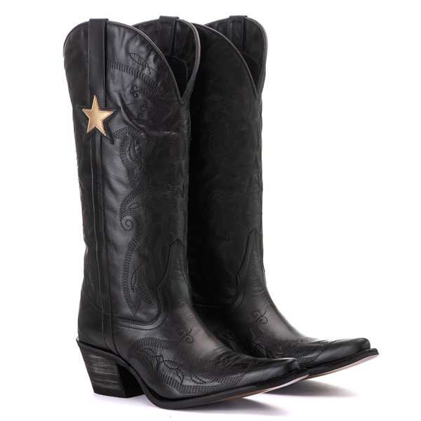 Bota Feminina Texana Tucson - Couro Preto - Solado P51 Rústico Preto