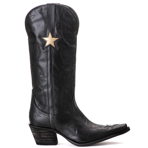 Bota Feminina Texana Tucson - Couro Preto - Solado P51 Rústico Preto