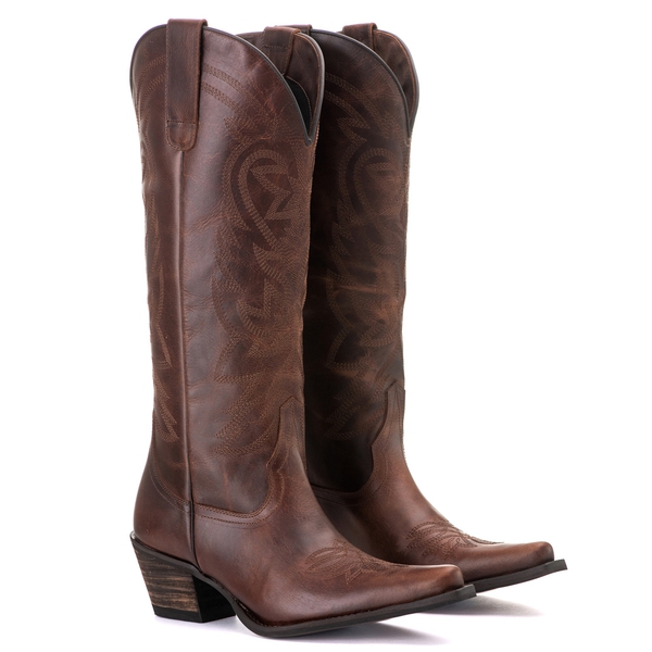 Bota Feminina Texana Tucson - Couro Euro Texas Wisky - Solado P51 Rústico Café