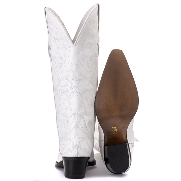 Bota Feminina Texana Tucson - Couro Branco- Solado P51 Liso Preto