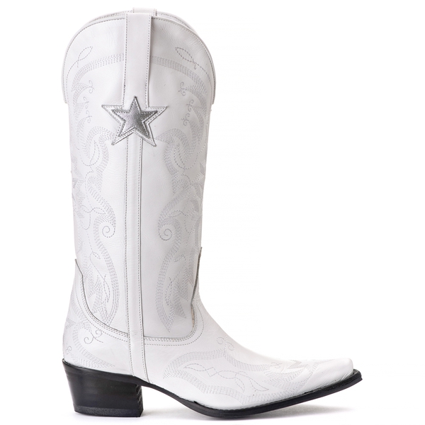Bota Feminina Texana Tucson - Couro Branco- Solado P51 Liso Preto