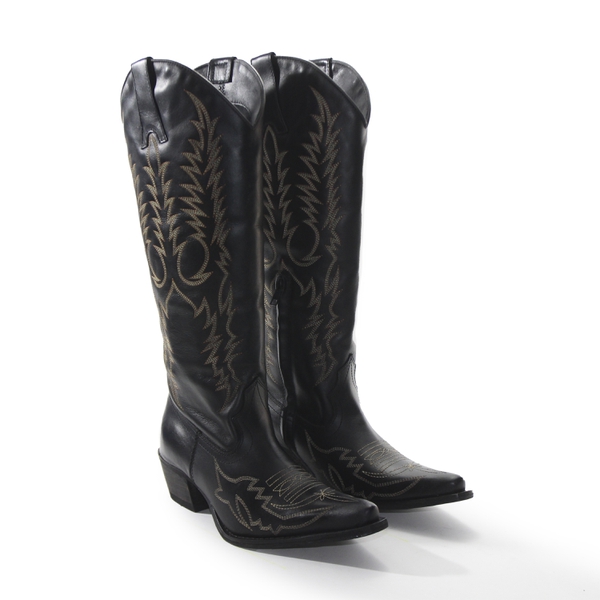 Bota Feminina Texana Tucson - Couro Preto - P52 Rustico Preto