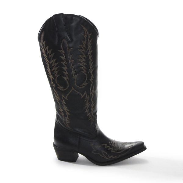 Bota Feminina Texana Tucson - Couro Preto - P52 Rustico Preto