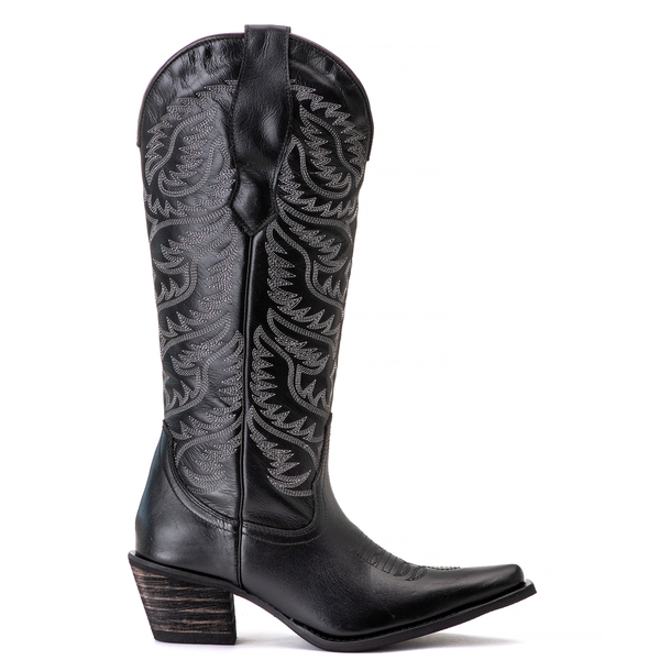Bota Feminina Texana Tucson - Couro Preto -Solado P51 Rústico Preto